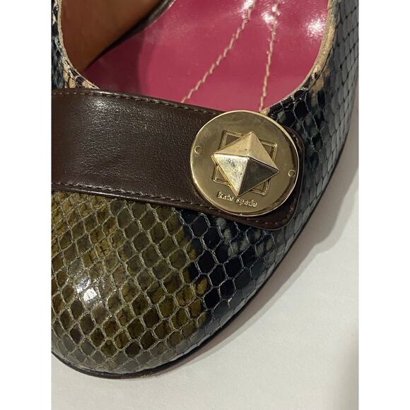 VINTAGE KATE SPADE Round Toe Snakeskin Print Slingback Heel 10 Made in Italy HTF - Picture 6 of 8